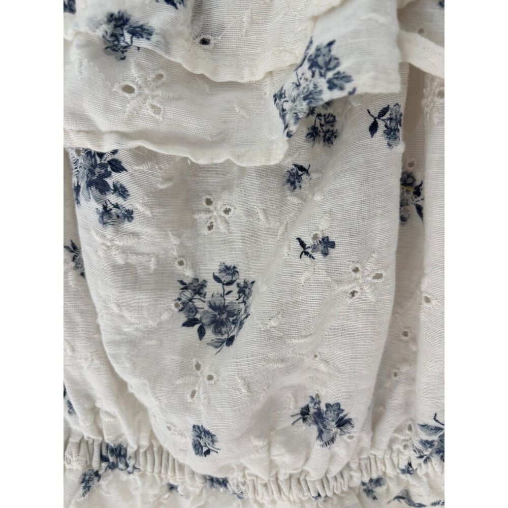 Cottagecore Blue Floral Eyelet Ruffle Tie Strap Top - Picture 2 of 4
